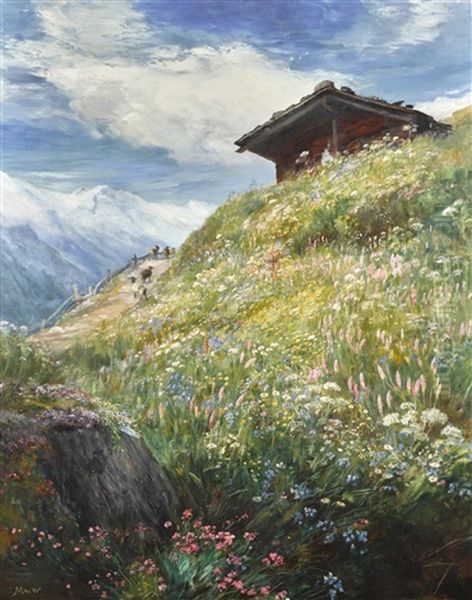 An Alpine Meadow, Switzerland Oil Painting by John MacWhirter