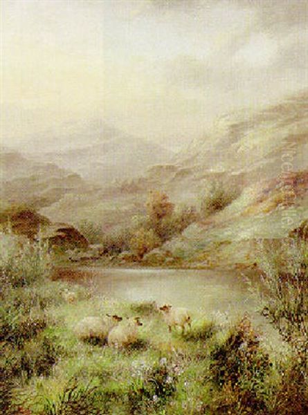 Sheep Resting In A Highland Landscape Oil Painting by John MacWhirter