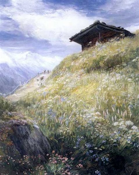 An Alpine Meadow, Switzerland Oil Painting by John MacWhirter