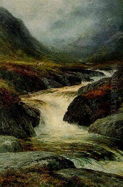 A Highland Torrent Oil Painting by John MacWhirter