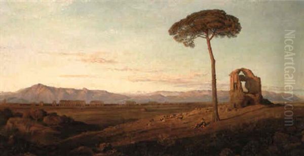 A View In The Roman Campagna Showing The Aqueduct Of Claudius Oil Painting by John MacWhirter