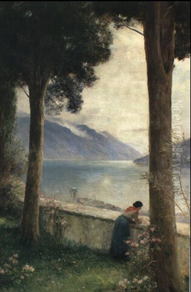 A Terrace, Lake Of Como, Morning Oil Painting by John MacWhirter