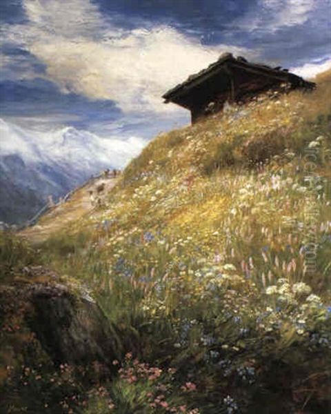 An Alpine Meadow, Switzerland Oil Painting by John MacWhirter