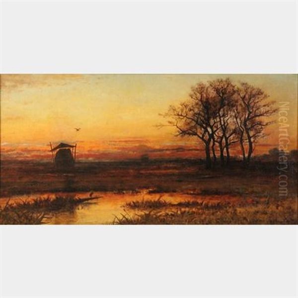 Nantucket Sunset With Capped Haystack Oil Painting by William Ferdinand Macy