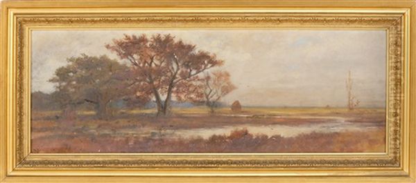 Marsh Landscape With Haystacks, Possibly Nantucket Oil Painting by William Ferdinand Macy