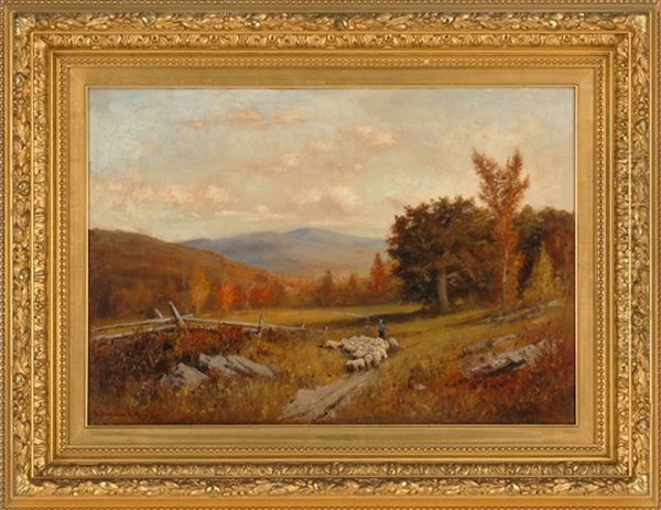 Herding Sheep And Mountains In The Distance Oil Painting by William Ferdinand Macy