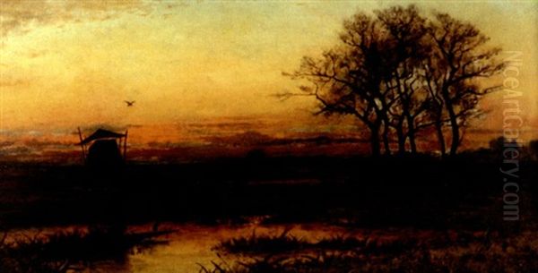 Sunset Marsh With Dutch Caps Oil Painting by William Ferdinand Macy