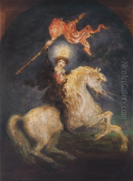 Feltamadas - Petofi Lovon (resurrection - Petofi On Horseback) Oil Painting by Viktor Madarasz