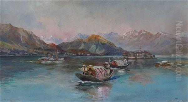 European Lake Scene Oil Painting by John Mcintosh Madden