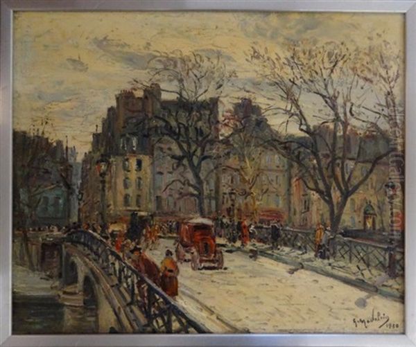 La Voiture Rouge Sur Le Pont Oil Painting by Gustave Madelain