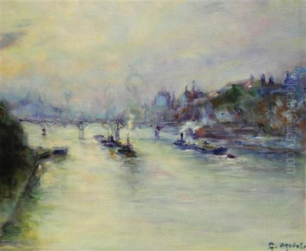 Le Pont Des Arts Seine Oil Painting by Gustave Madelain