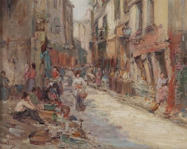 Marche Au Puces, Rue St Oil Painting by Gustave Madelain