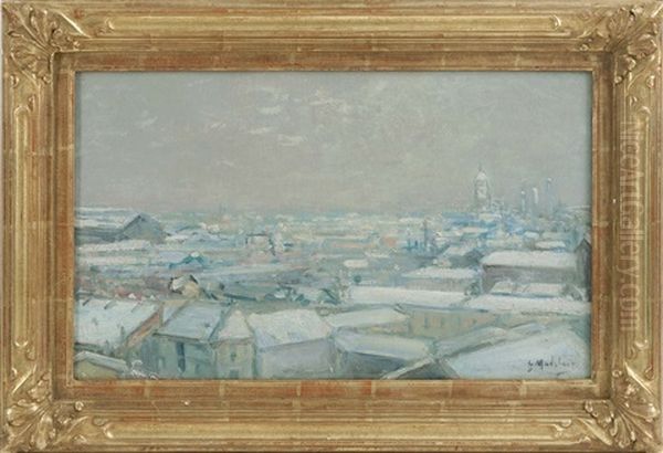 Looking Down On A City's Rooftops Oil Painting by Gustave Madelain