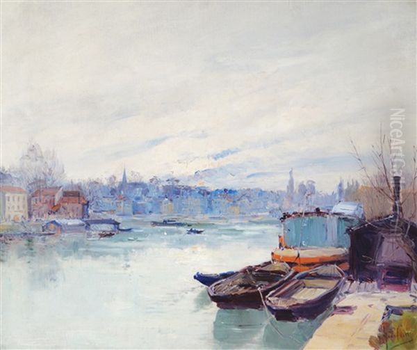 River Scene Oil Painting by Gustave Madelain