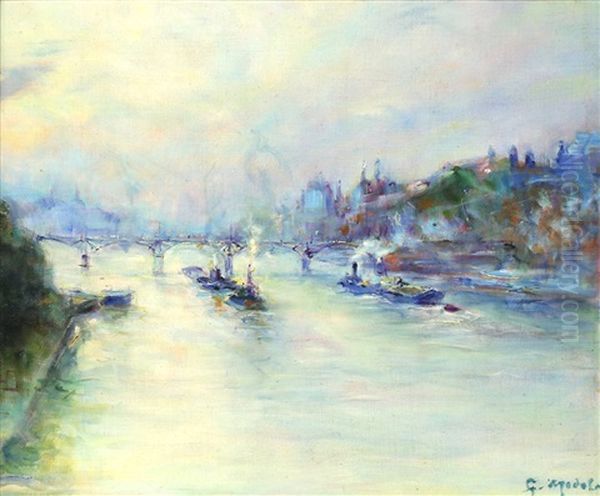 Le Pont Des Arts Seine Oil Painting by Gustave Madelain