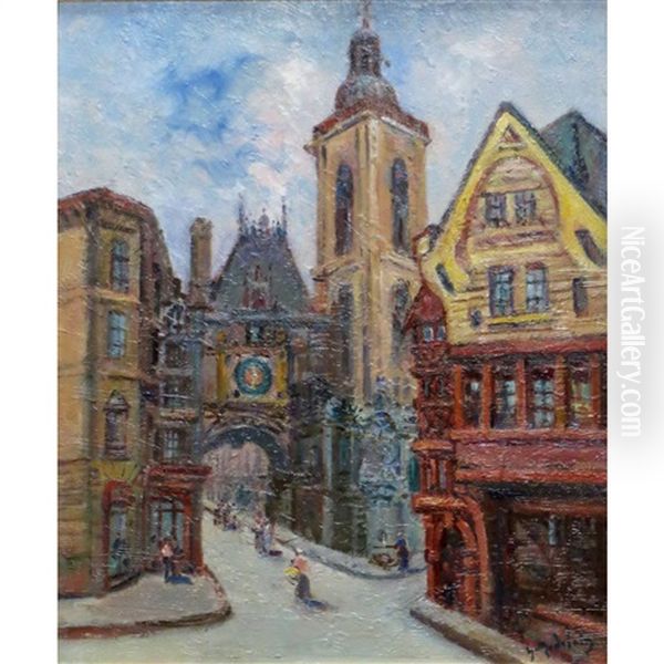 La Porte Du Grand Horloge A Rouen Oil Painting by Gustave Madelain