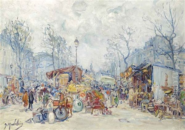 A Parisian Antiques Market Oil Painting by Gustave Madelain