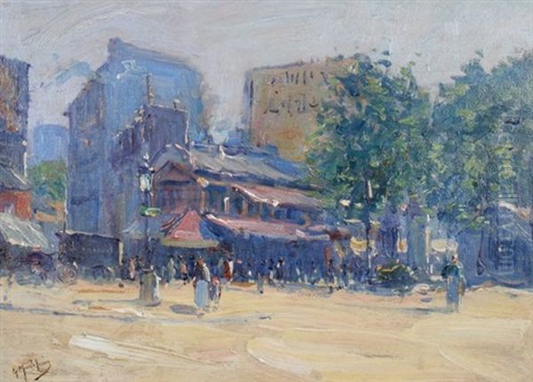 French Street Scene Oil Painting by Gustave Madelain