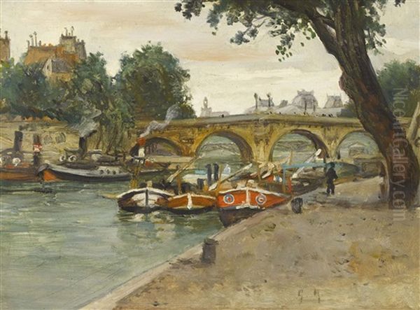 Pariser Seineufer Oil Painting by Gustave Madelain