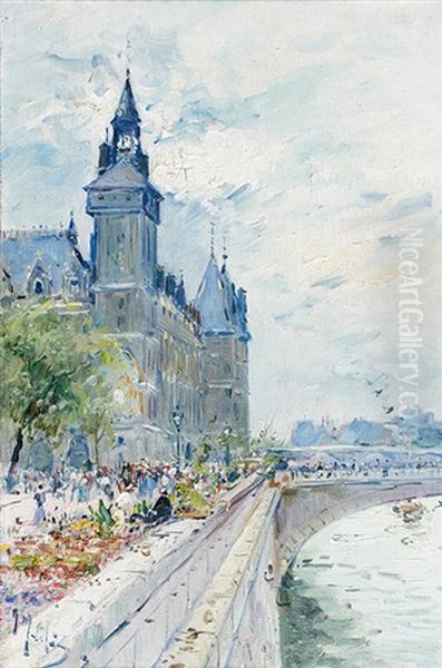 Vue De L'ile De La Cite Oil Painting by Gustave Madelain