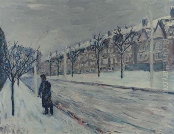 Street Scene In The Snow In Rouen Oil Painting by Gustave Madelain