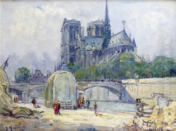 Paris, Les Quais Et Notre-dame, Vue Du Chevet Oil Painting by Gustave Madelain