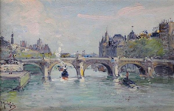 Vue De L'hotel De Ville Et Du Pont Neuf Oil Painting by Gustave Madelain