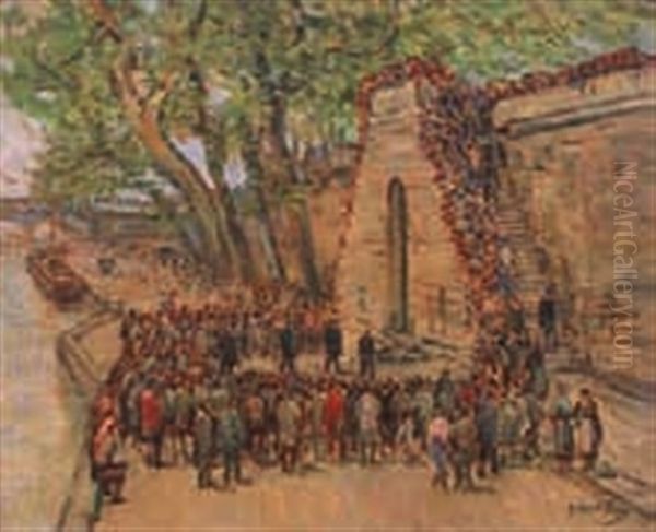 Ceremonie Sur Les Quais Oil Painting by Gustave Madelain