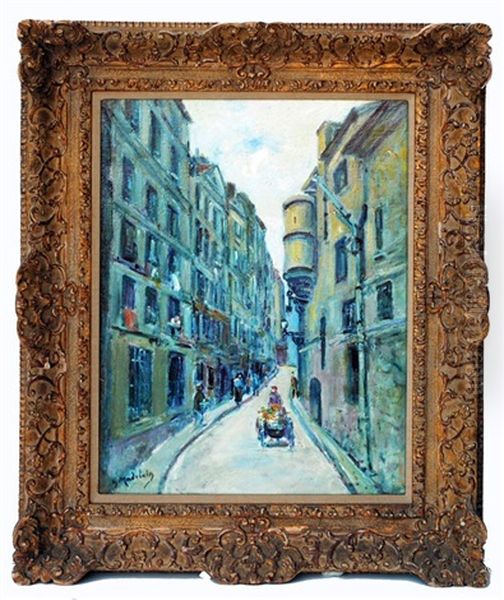 Parisian Street Scene Oil Painting by Gustave Madelain