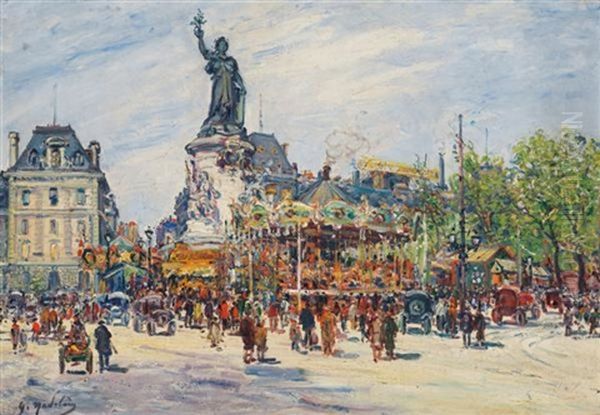 Place De La Republique Oil Painting by Gustave Madelain