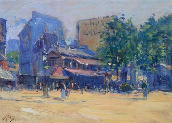 Parisian Town Scene Oil Painting by Gustave Madelain