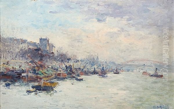 Kaj Med Batar Langs Seine, Paris Oil Painting by Gustave Madelain