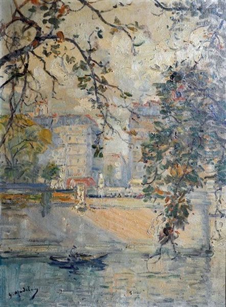 Canot Sur Les Quais De La Seine A Paris Oil Painting by Gustave Madelain