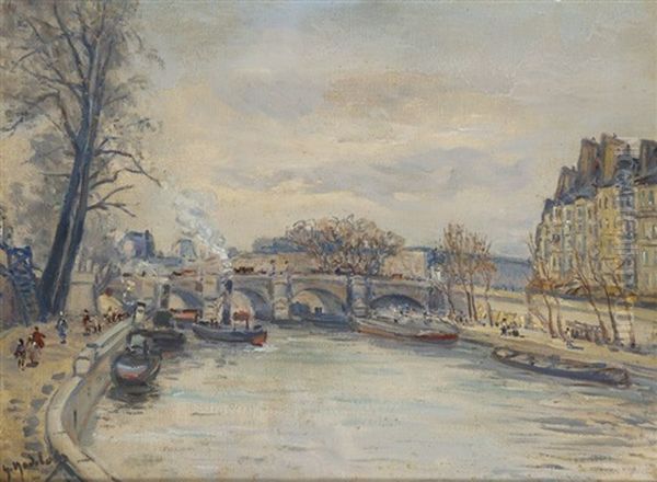 Animation Au Pont Neuf Oil Painting by Gustave Madelain