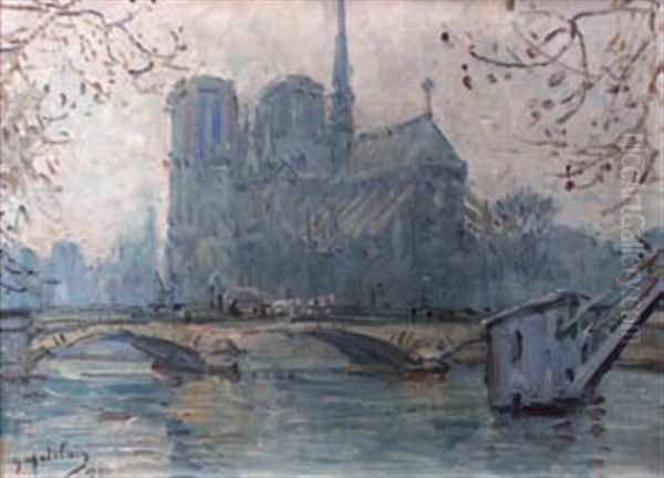 Paris, La Seine Et Notre Dame Oil Painting by Gustave Madelain