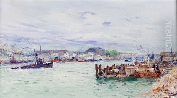 French Port Scene Oil Painting by Gustave Madelain