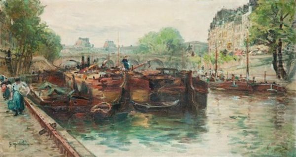 Quais De Seine A Paris Oil Painting by Gustave Madelain