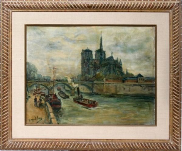 With Notre Dame Oil Painting by Gustave Madelain