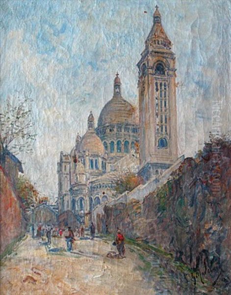 Promeneurs Pres Du Sacre-coeur A Paris Oil Painting by Gustave Madelain