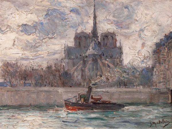 Remorqueurs Pres Notre-dame Oil Painting by Gustave Madelain