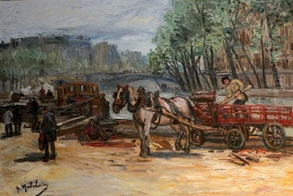 Chargement De La Peniche Sur La Seine A Paris Oil Painting by Gustave Madelain