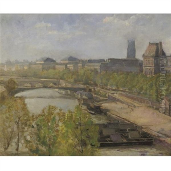 La Seine Au Pont D'arcole Oil Painting by Gustave Madelain