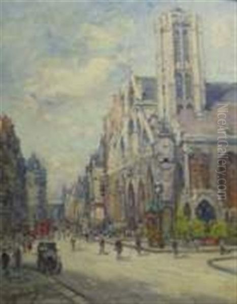 Paris, Rue Saint-martin, Eglise Saint-nicolas Des Champs Oil Painting by Gustave Madelain