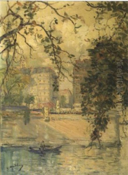 Paris, La Seine, L'ile De La Cite Oil Painting by Gustave Madelain