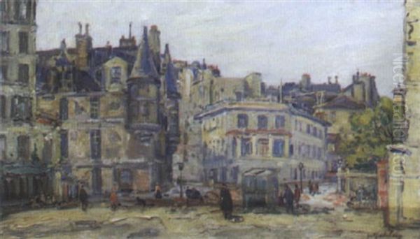 Les Travailleurs Pres De L'hotel De Sens A Paris Oil Painting by Gustave Madelain