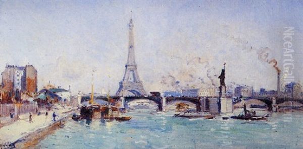 A View Of The Seine, Paris Oil Painting by Gustave Madelain