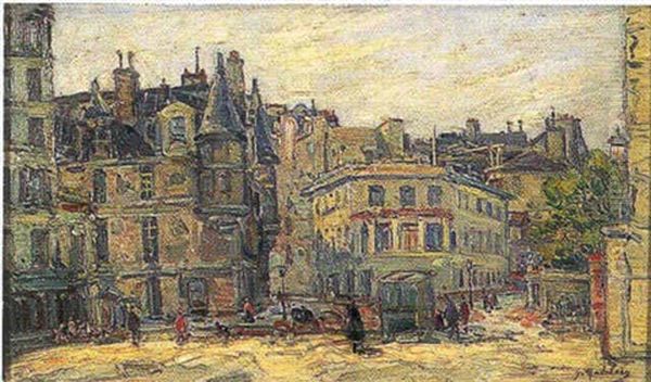 Les Travailleurs Pres De L'hotel De Sens A Paris Oil Painting by Gustave Madelain