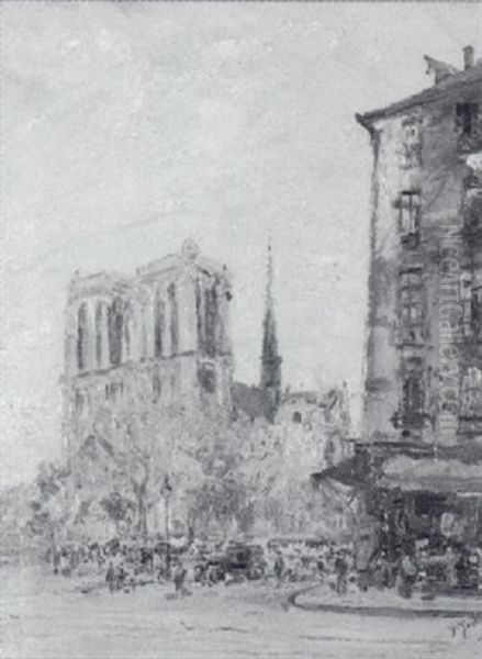 Pariser Ansicht Mit Der Kathedrale Notre-dame Oil Painting by Gustave Madelain