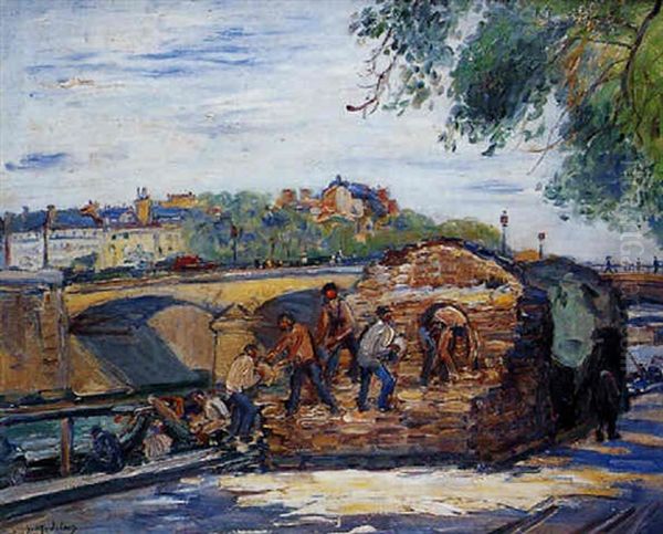 Un Debarcadere Au Pont Neuf Oil Painting by Gustave Madelain