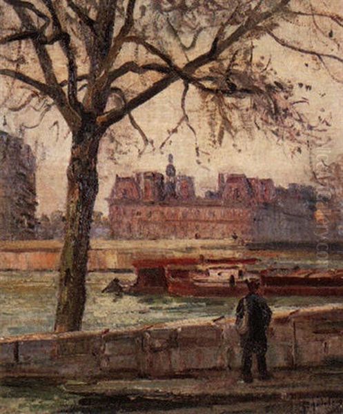 Peniche Sur La Seine Oil Painting by Gustave Madelain